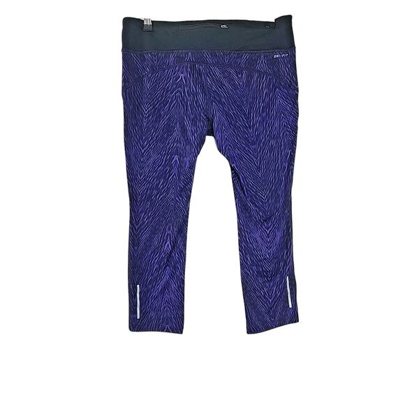 Nike Dri-Fit Capri Leggings Women’s Purple Print Wide Waistband Pocket - Picture 4 of 9